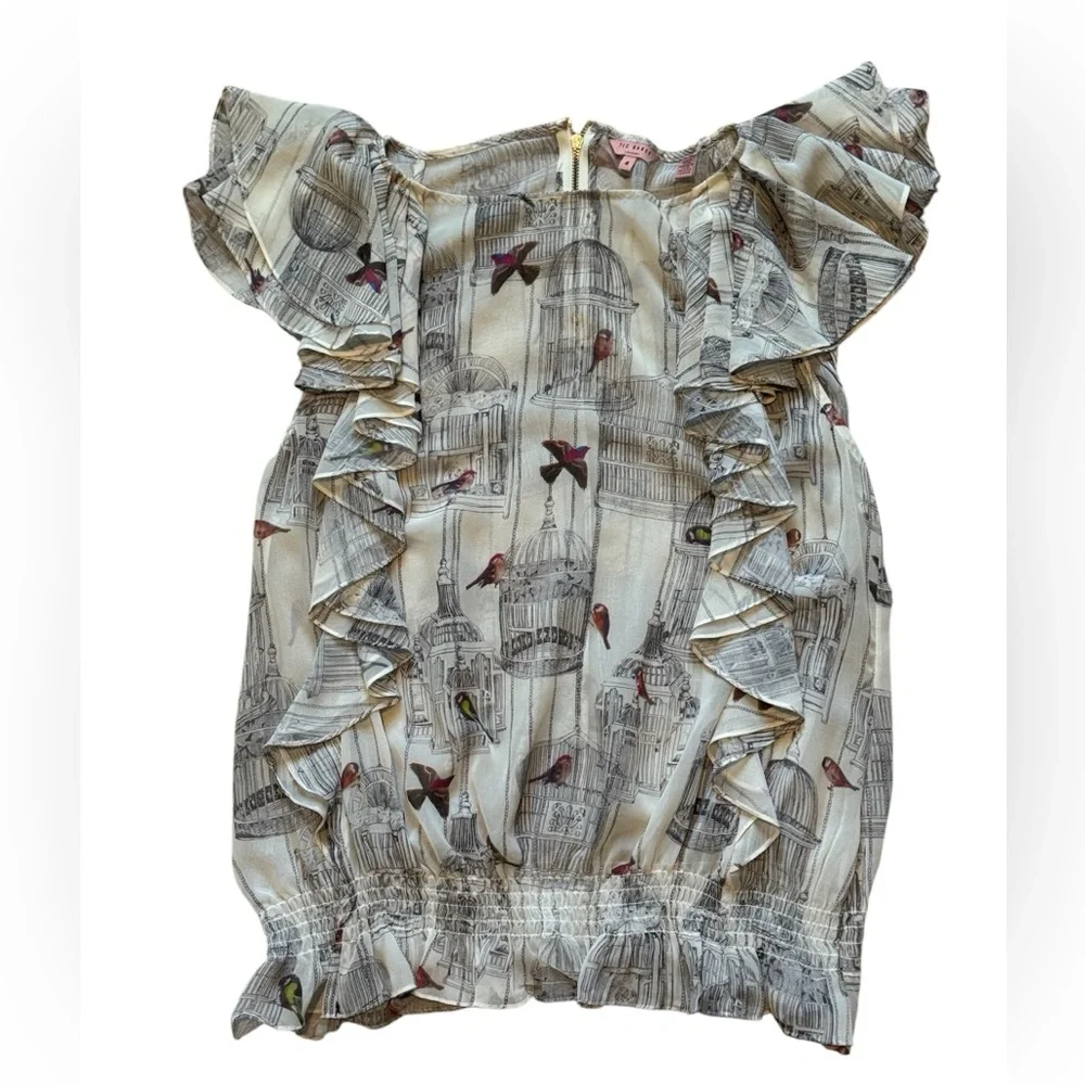 Ted Baker London Sheer Birdcage Print Top - Picture 1 of 3